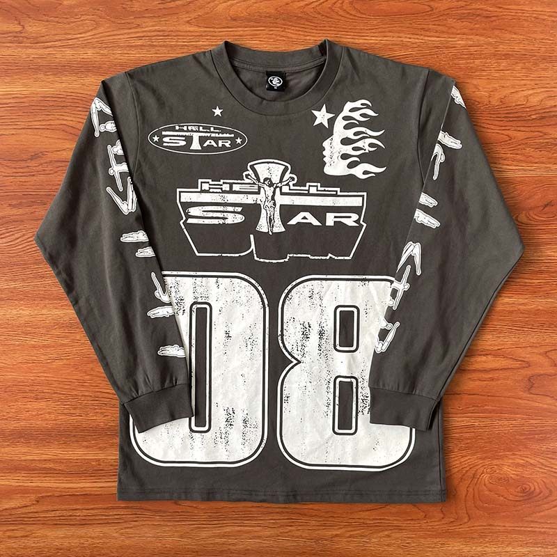 European and American trendy brand Hellstar Studios FOR THE SUN printed loose casual men's long-sleeved T-shirt