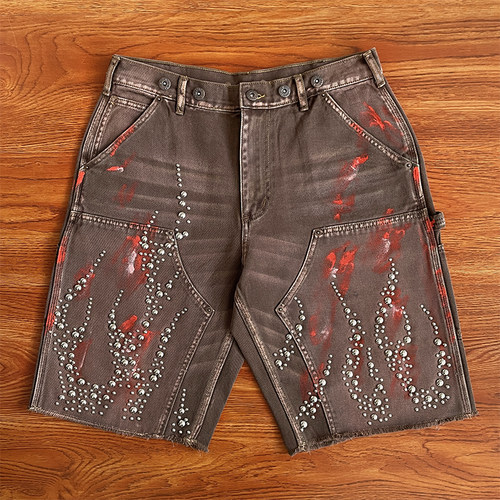 Hellstar Studios Denim shorts 重工洗水钉珠牛仔休闲短裤