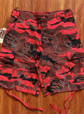 Hellstar Studios Capsule 11Camo Cargo Shorts刺绣烫钻工装短裤