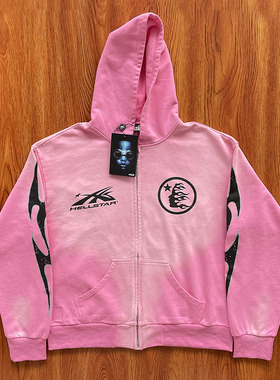 Hellstar vintage washed hoodie 休闲洗水男女纯棉拉链卫衣