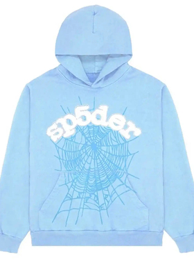 明星同款 Sp5der 555555 Web Hoodie Sky Blue浅蓝色卫衣长裤套装