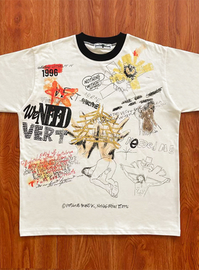 Vertabrae Punk style 艺术涂鸦风印花撞色衣领纯棉短袖T恤