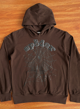 Sp5der 555555 Hoodies 经典蜘蛛网印花男女烫钻连帽卫衣