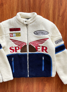 Sp5der wor1dwide 555555 美式复古羊羔毛绒刺绣外套