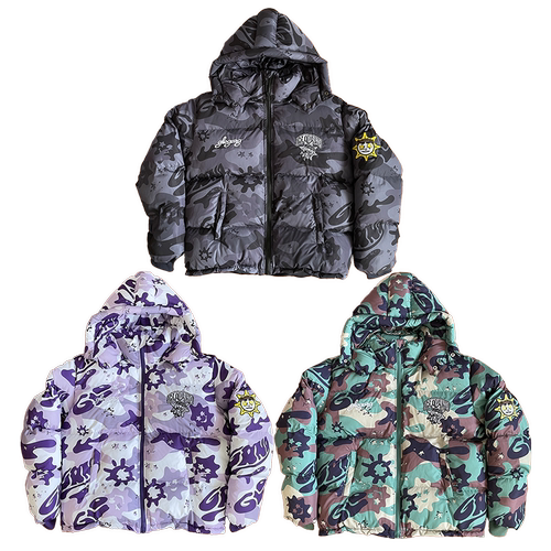 GLO GANG vest jacket 刺绣工艺迷彩夹克棉服外套帽子可拆卸