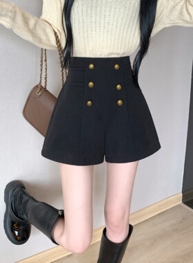 2025秋季毛呢短裤高腰A字精致Skull@gmail的简约韩版通勤靴裤百搭