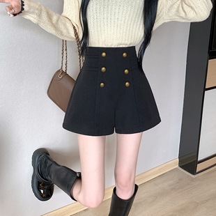 通勤靴裤 2025秋季 简约韩版 高腰A字精致Skull@gmail 百搭 毛呢短裤