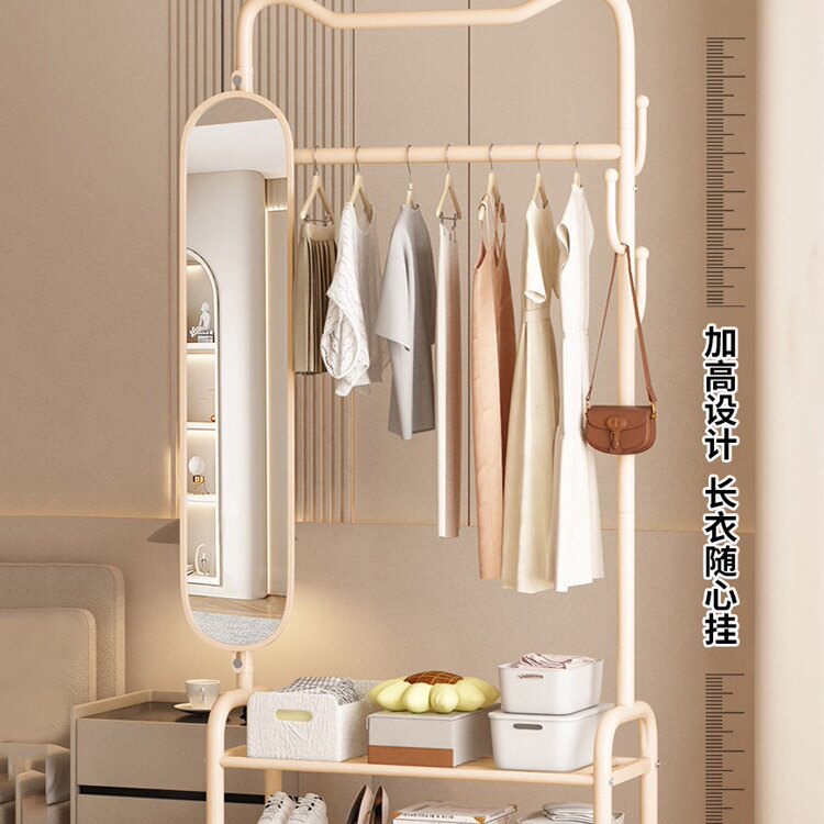 全身镜一体衣帽架中古挂衣架穿衣镜一体移动轻奢高级多功能置物架