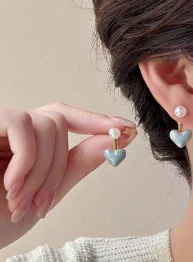 Doro朵兰の「独特两戴」蓝色爱心耳环小巧精致耳钉新款夏小众耳饰