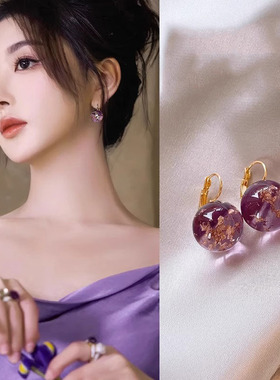 Doro朵兰の「水晶耳扣」紫色金箔耳环女2025新款国风耳钉独特耳饰