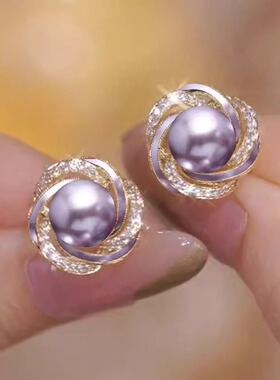 Doro朵兰の「精致小巧」2025新款紫色珍珠耳钉S925银针耳饰耳环女