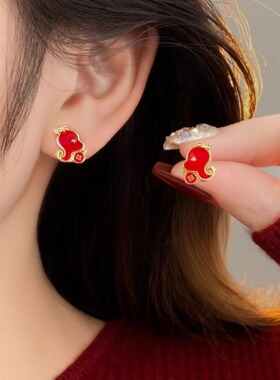 Doro朵兰の「铜钱蛇年」本命生肖年耳钉女耳饰新爆款耳环红色百搭