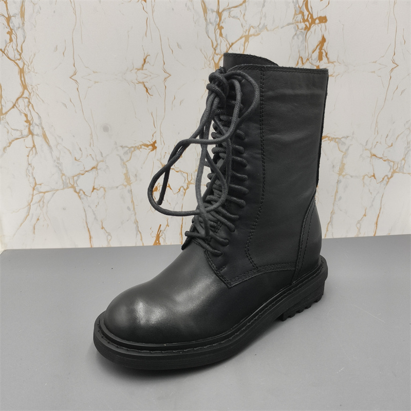 断码处理真皮34码2025冬季圆头内增高牛皮加绒侧拉链欧美风女靴子