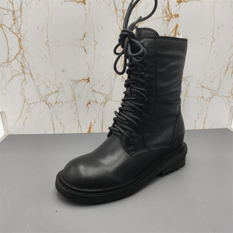 断码处理真皮2025秋冬圆头内增高头层牛皮加绒保暖侧拉链中筒女靴