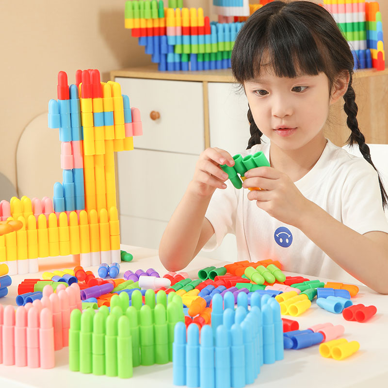 火箭软体子弹头拼装拼插塑料积木女孩男孩幼儿园桌面早教益智玩具