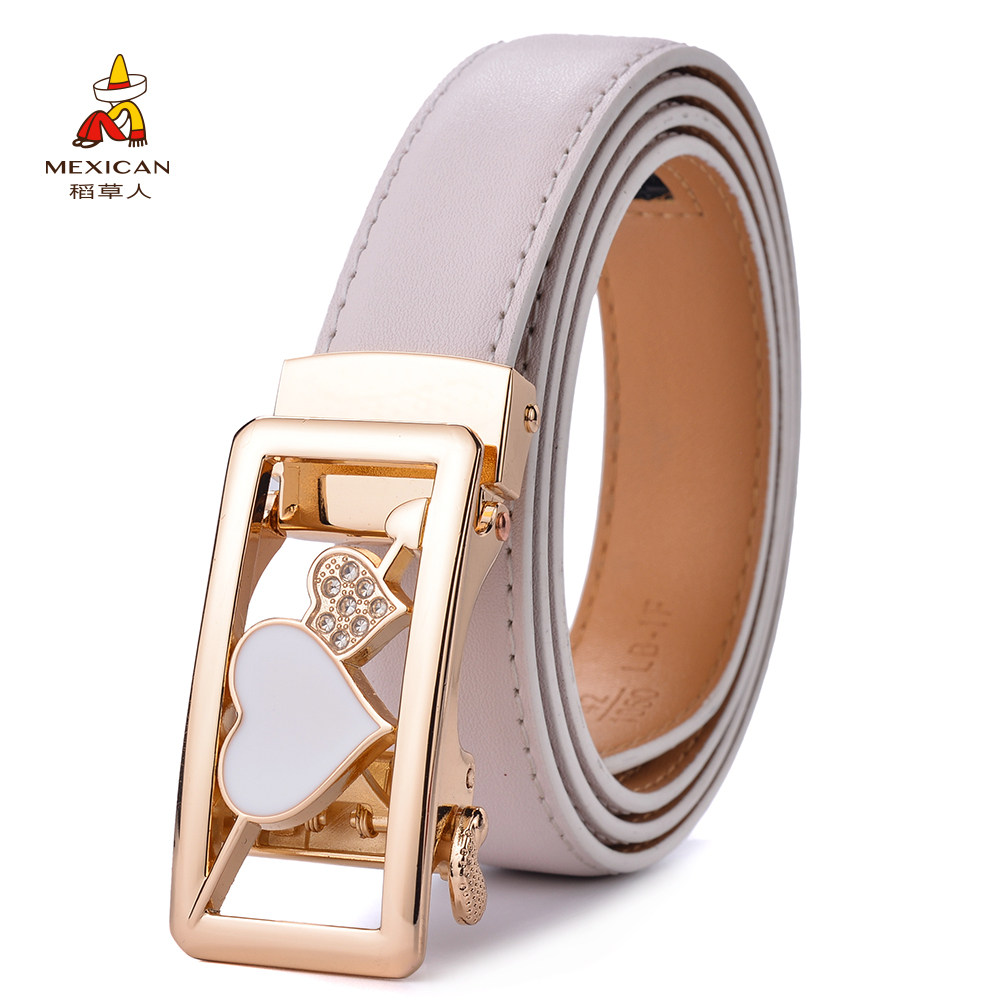 稻草人女士皮带真皮自动扣牛皮牛仔裤带时尚百搭装饰细腰带休闲女