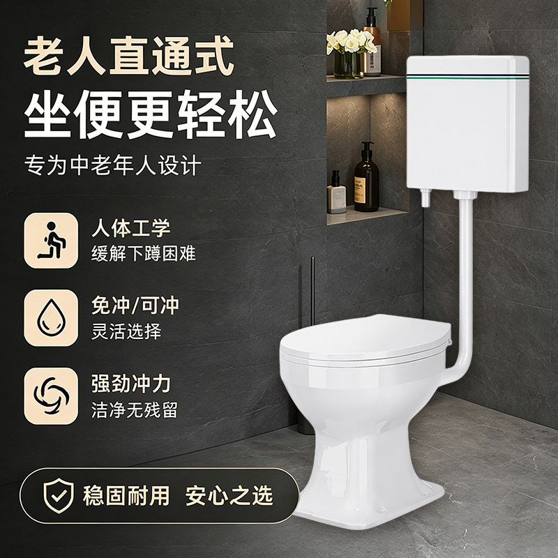 旱厕老年人孕妇蹲便器改座便器农村改厕陶瓷马桶免冲直通式蹲便器
