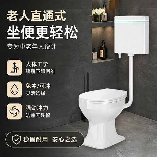 旱厕老年人孕妇蹲便器改座便器农村改厕陶瓷马桶免冲直通式蹲便器