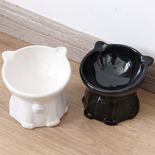 猫碗陶瓷食盆宠物碗猫咪饭碗水碗猫粮斜口碗饭盆保护颈椎黑色猫碗