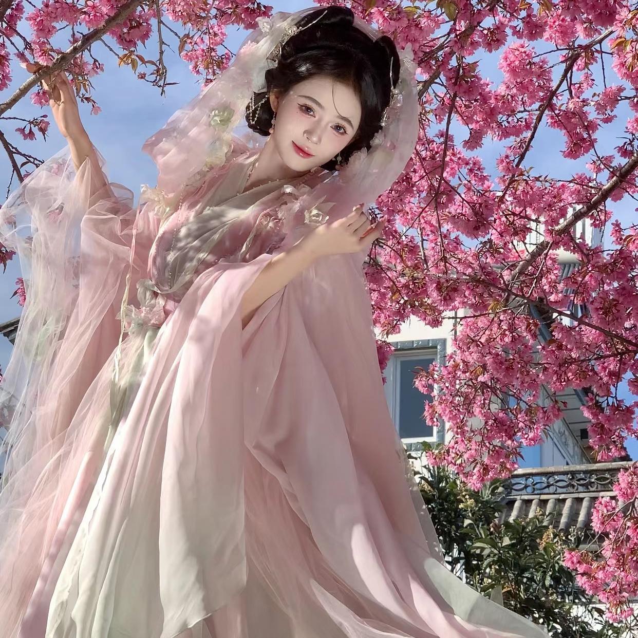 定金征集！游园惊梦桃夭汉服粉色仙气女生汉元素 (全套550无烫花)