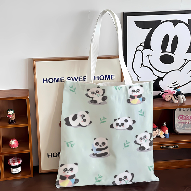 蓝色可爱ins大熊猫大容量文件袋上课学生补习上课上班通勤帆布袋