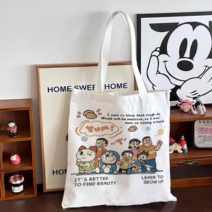 新款哆啦A梦大合照帆布单肩包上班袋学生补习考试资料文件袋