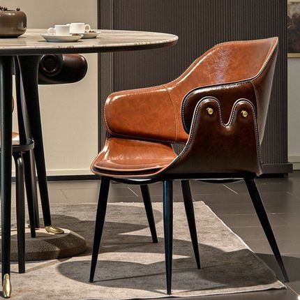 复古马鞍皮椅极简座椅家用现代简约酒店餐厅创意扶手靠背椅设计师