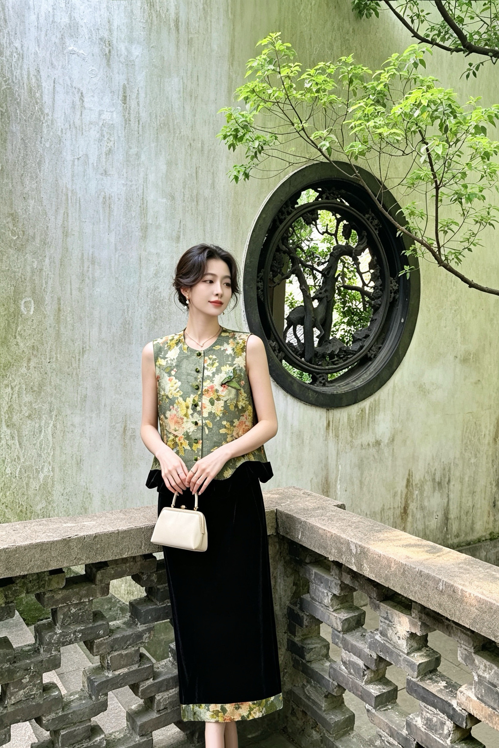 2026秋款新款中国风时尚马甲上衣＋半裙两件套时尚套装女190127