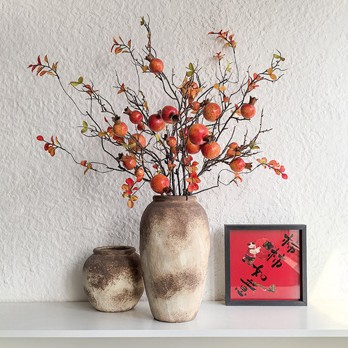 态生活 ins高端仿真石榴干花客厅餐厅花瓶插花假果子仿真树枝摆件