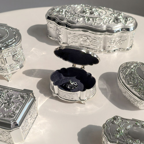 态生活欧式电镀银首饰收纳盒家用珠宝饰品戒指盒生日礼物装饰摆件