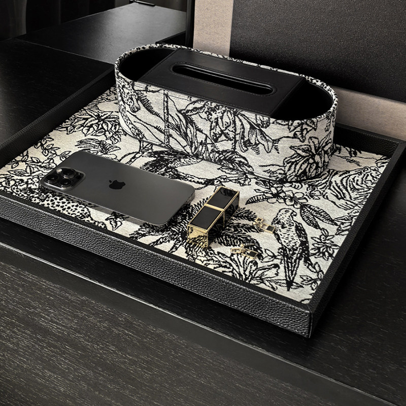 态生活中古风提花编织皮质纸巾盒