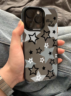 新款韩系黑色星星影子适用于苹果iphone16promax手机壳15promax黑边防摔创意13高级感17情侣14pro个性潮牌x