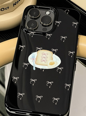 简约甜品蝴蝶结手机壳适用苹果17pro硅胶16promax新款iphone14亮黑色15pro磨砂13女12小众11防摔xr全包软壳