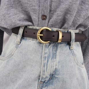 纯牛皮针扣复古手工头层牛皮带港风牛仔百搭腰带简约女士休闲裤 带