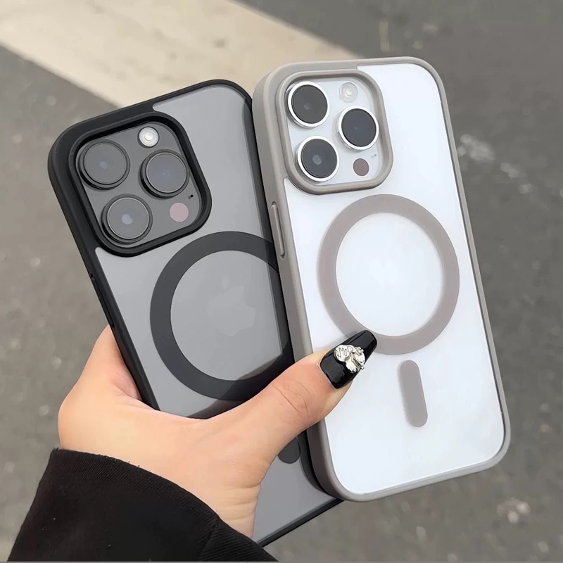 适用苹果16磁吸磨砂手机壳iPhone15亚克力透明硬壳14promax新款软边13男女款11高级