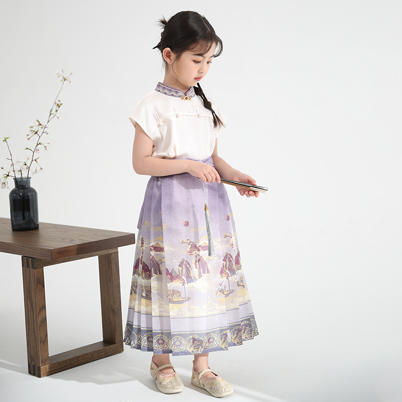 女童2024春夏新中式马面裙非一片式中长款婚礼活动夏季出游半身裙