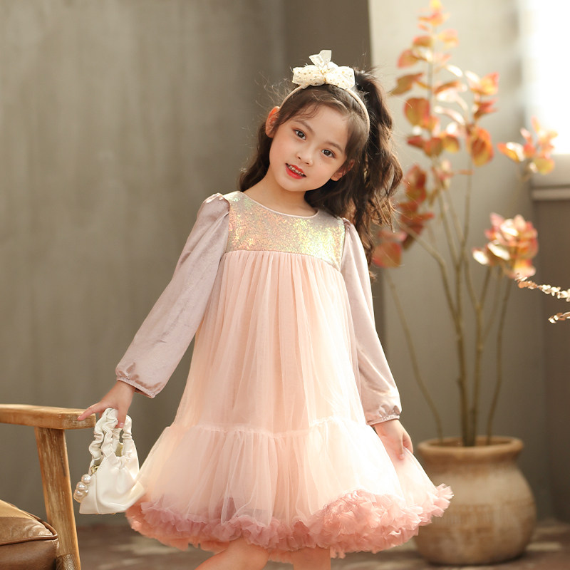 女童亮片金丝绒裙小女孩洋气2025秋冬新款中大童突突网纱公主裙子,童装/婴儿装/亲子装,连衣裙,淘宝优惠券,粉丝福利购,淘宝优惠卷