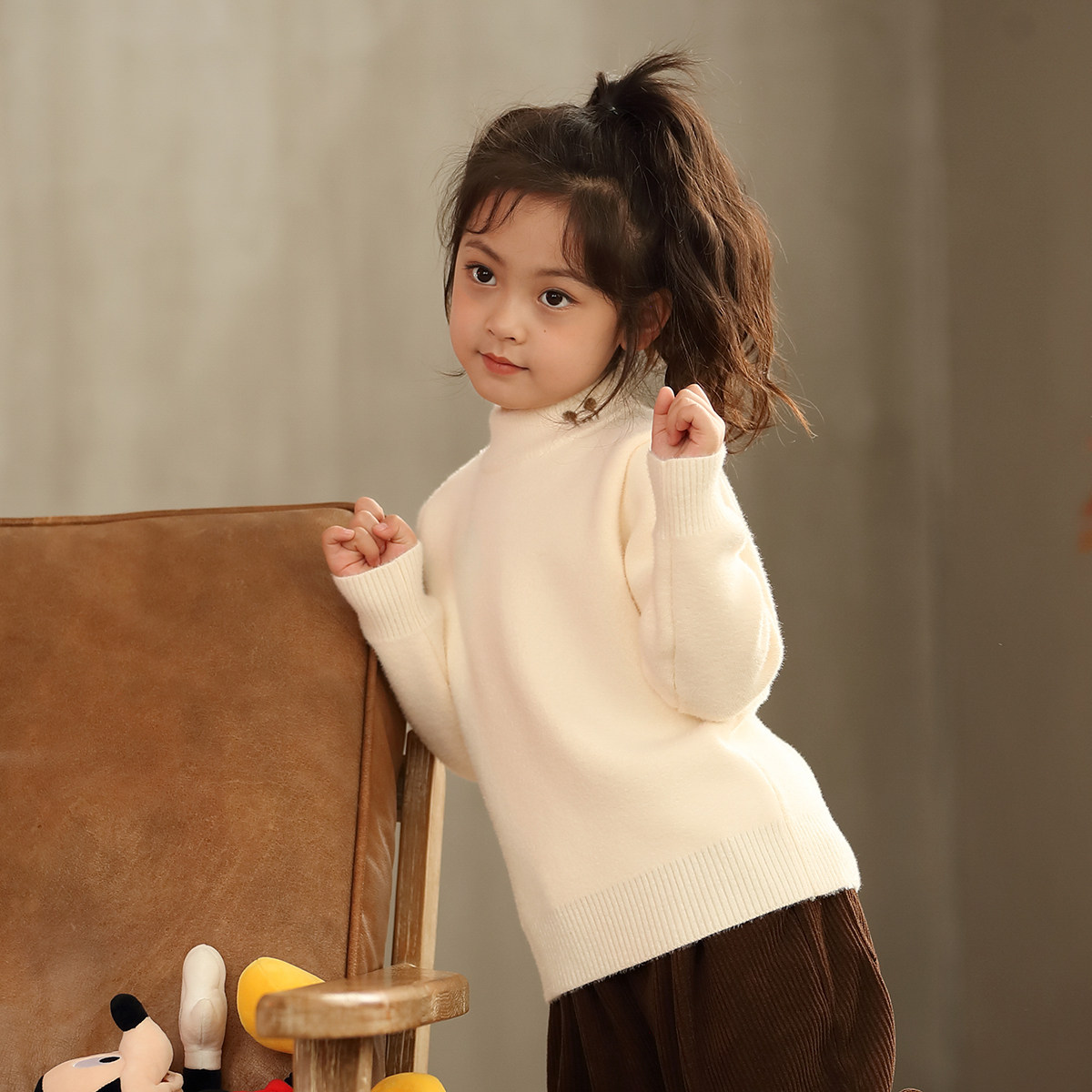 女童2025秋冬款金丝刺绣米奇头毛衣中领套头可爱百搭加绒打底,童装/婴儿装/亲子装,毛衣/针织衫,淘宝优惠券,粉丝福利购,淘宝优惠卷