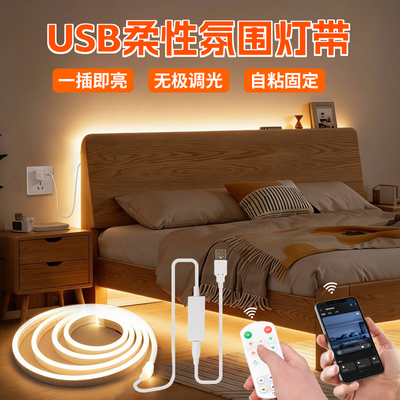灯带led灯条插电款带开关220Vcob卧室床头客厅电视柜自粘暖光氛围
