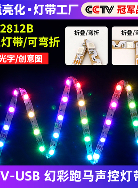 5V幻彩声控节奏s型灯带 可弯折闪电LED流光可塑型智能氛围USB灯条