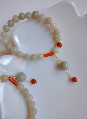 原创设计天然佘太翠手链女款原创手链文玩礼物红玉髓配珠 轻奢