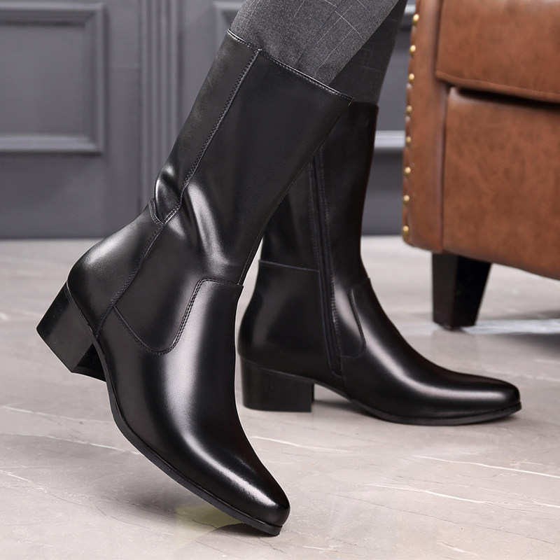 英伦时尚高帮拉链尖头马丁靴子潮流男鞋增高短靴休闲皮鞋男士皮靴,流行男鞋,时装靴,淘宝优惠券,粉丝福利购,淘宝优惠卷