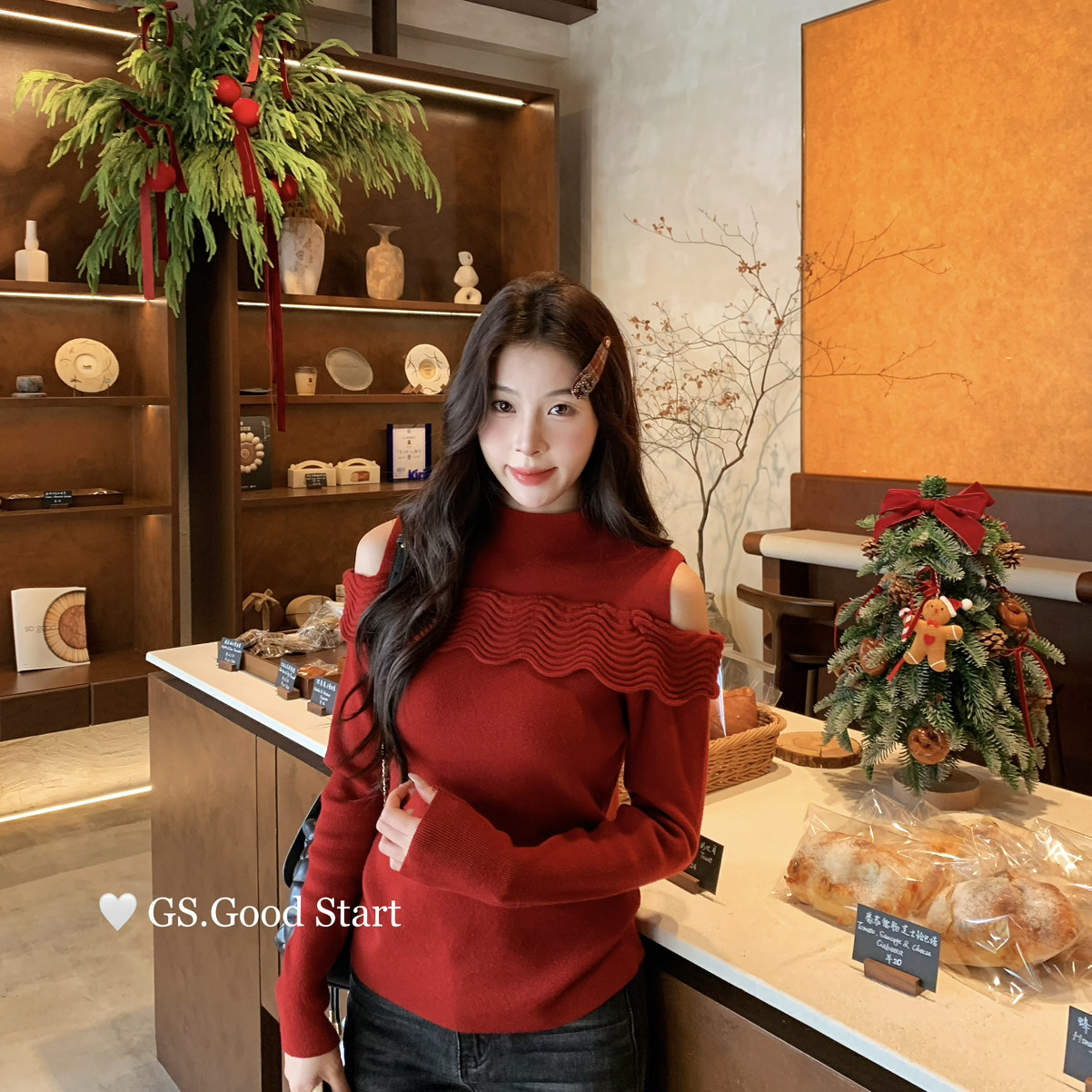 GS.GOOD START-～美腻迷人进店必带秋冬气质设计感露肩针织衫G778