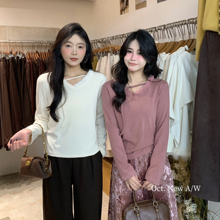 33402 冬上新V领拼接毛毛串绳抓绒上衣小衫 OCT U.NI