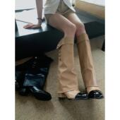 高定小姐姐 管靴圆头粗跟不过膝骑士高筒靴 裤 高货 拼色骑士靴