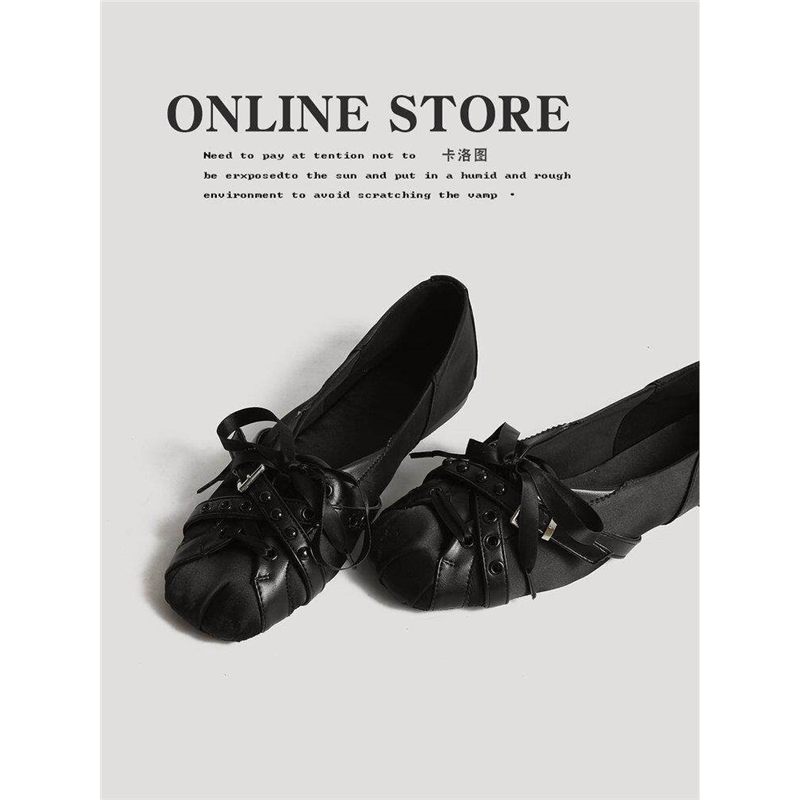 法式复古缎面蝴蝶结芭蕾鞋女平底鞋软底舒适百搭铆钉玛丽珍单鞋女