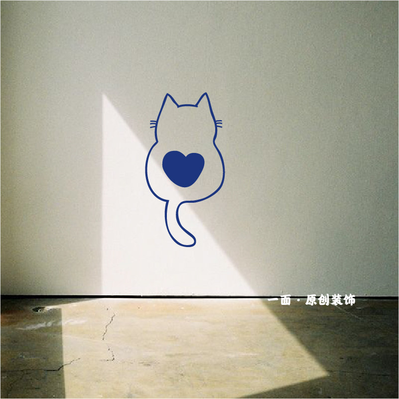 猫咪背影爱心可爱ins风浴室宠物餐饮咖啡店铺创意背景墙面装饰