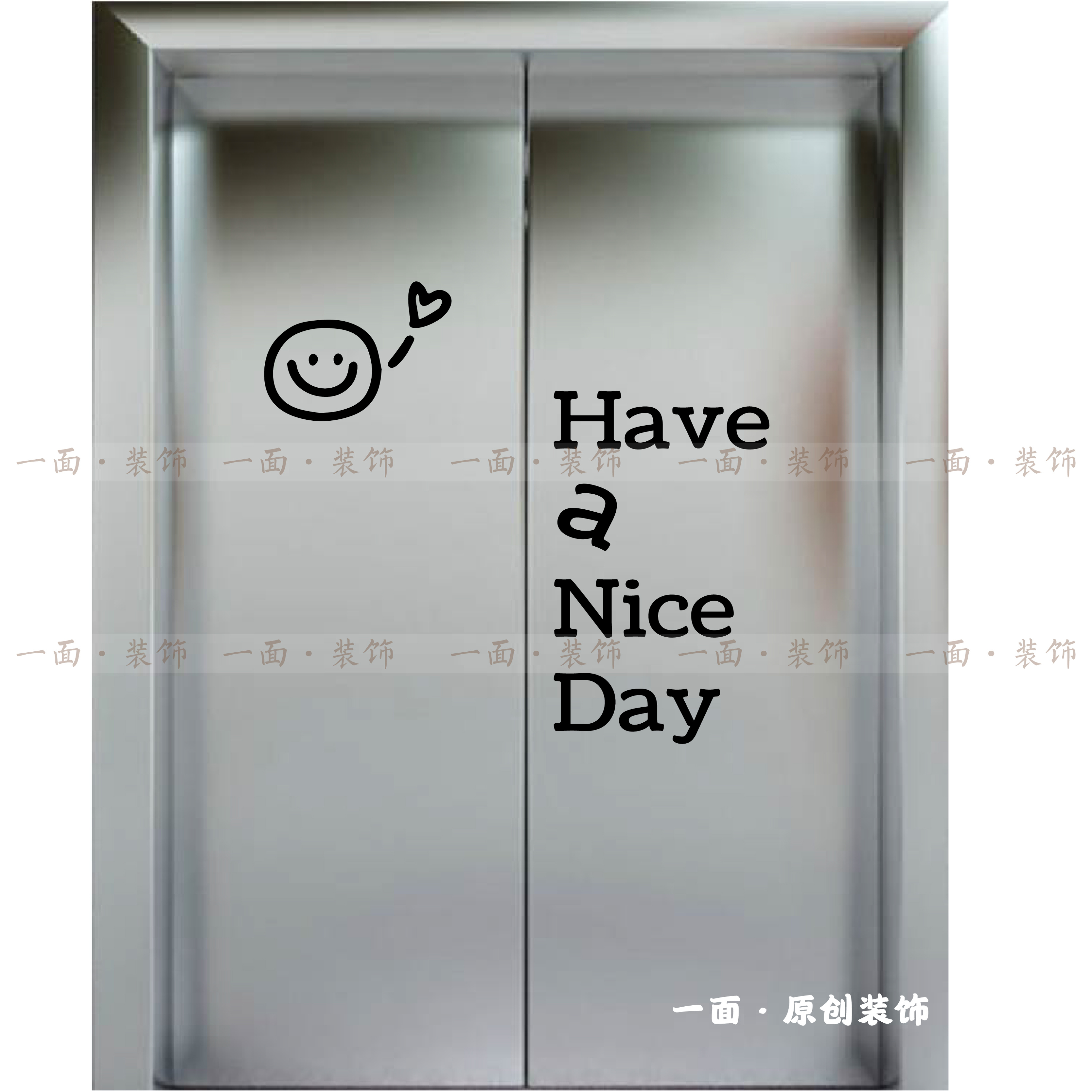 可爱笑脸nice day电梯门贴纸ins风高级感黑色金色玻璃门防撞装饰
