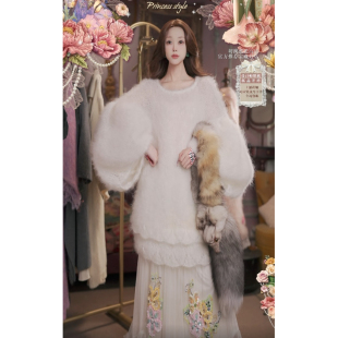 1125直播198进口超幼冬日百合羊毛上衣腰封半身裙3件套80 120