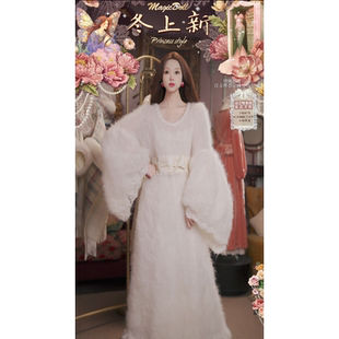 0108直播156至臻仙品超幼羊毛可一字肩优雅玫瑰·连衣裙腰带3件套